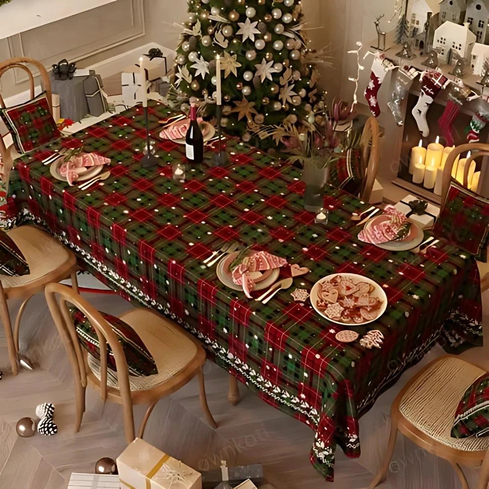 Festive Red Christmas Chenille Tablecloth by Casa & Beyond