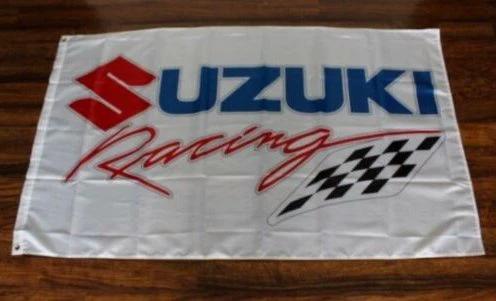 Suzuki Racing Team Flag White Red 3X5 Ft Polyester Banner USA 90x150cm by flagsjustdoit