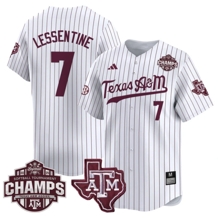 Sydney Lessentine Jersey #7 Texas A&M Aggies 2025 SEC Champions Patch Limited Stitched Pinstripe by My Store