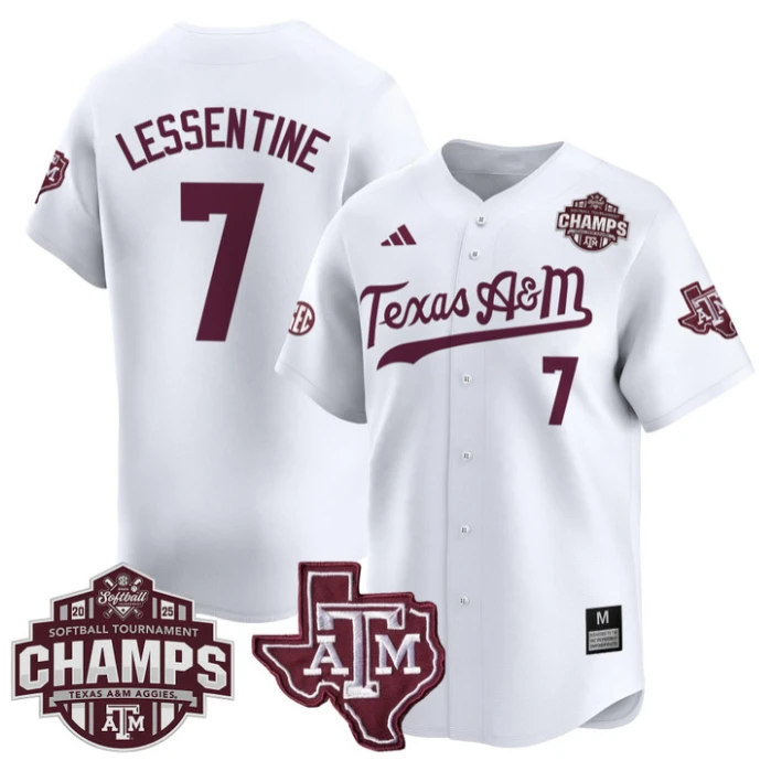 Sydney Lessentine Jersey #7 Texas A&M Aggies 2025 SEC Champions Patch Limited Stitched White by My Store
