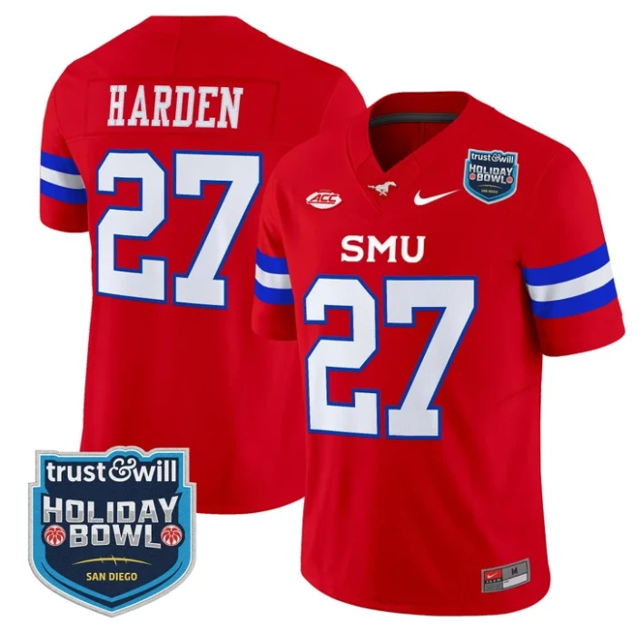 T.J. Harden Jersey #27 SMU Mustangs 2026 Holiday Bowl Patch Stitched Red by My Store NCAA Football Jerseys