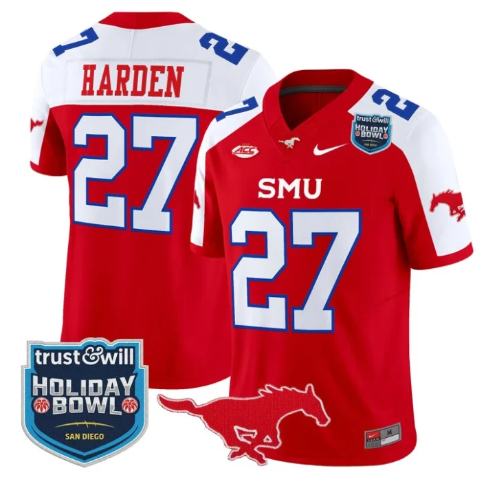 T.J. Harden Jersey #27 SMU Mustangs 2026 Holiday Bowl Patch Stitched Red Alternate by My Store NCAA Football Jerseys