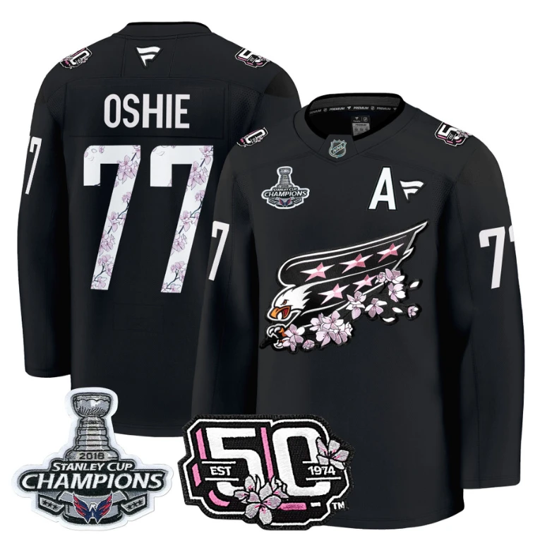 T.J. Oshie Jersey #77 Washington Capitals 50th 2018 Stanley Cup Champions Patch Black by Hockey David
