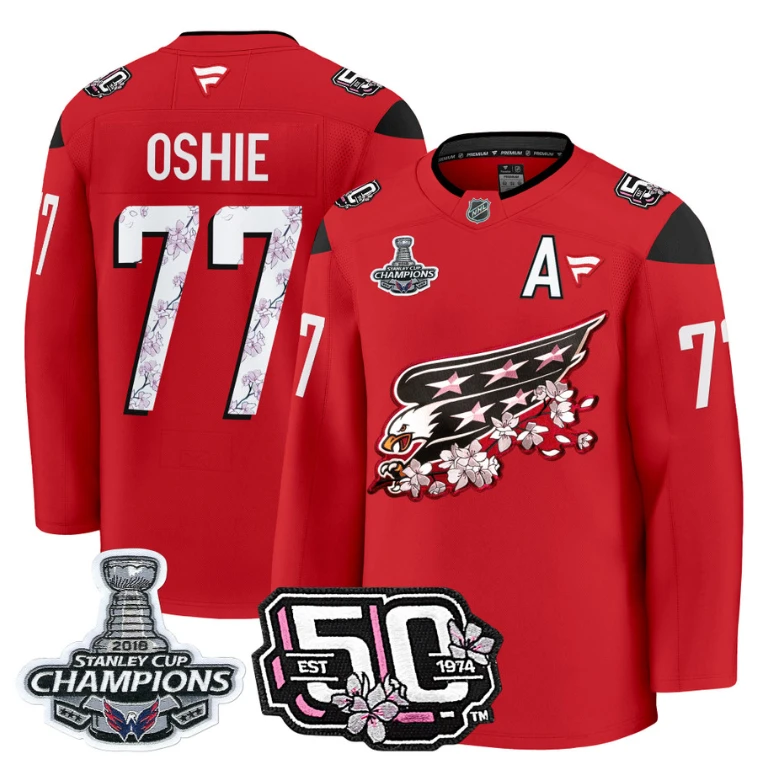 T.J. Oshie Jersey #77 Washington Capitals 50th 2018 Stanley Cup Champions Patch Red by Hockey David
