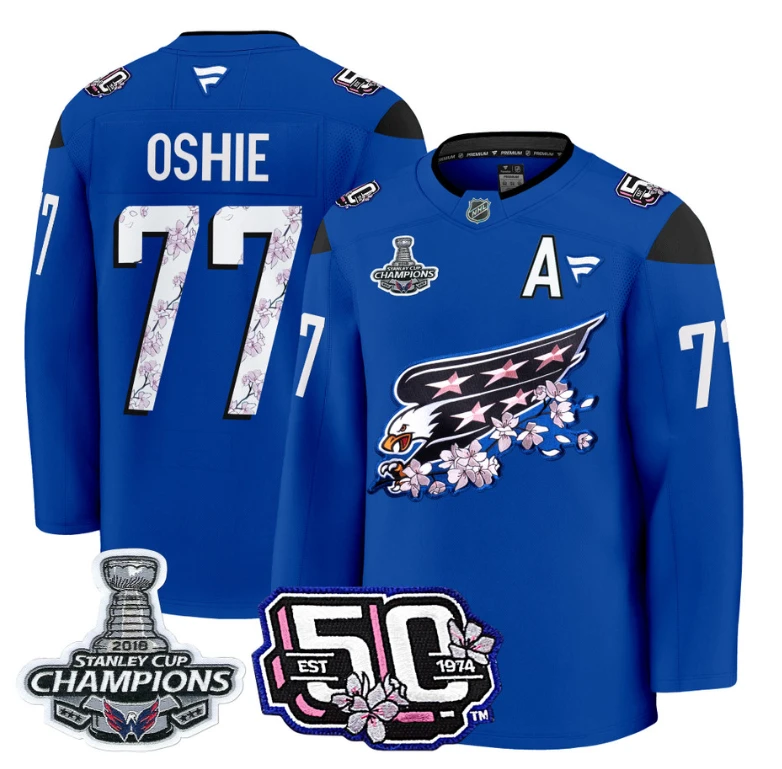 T.J. Oshie Jersey #77 Washington Capitals 50th 2018 Stanley Cup Champions Patch Royal by Hockey David