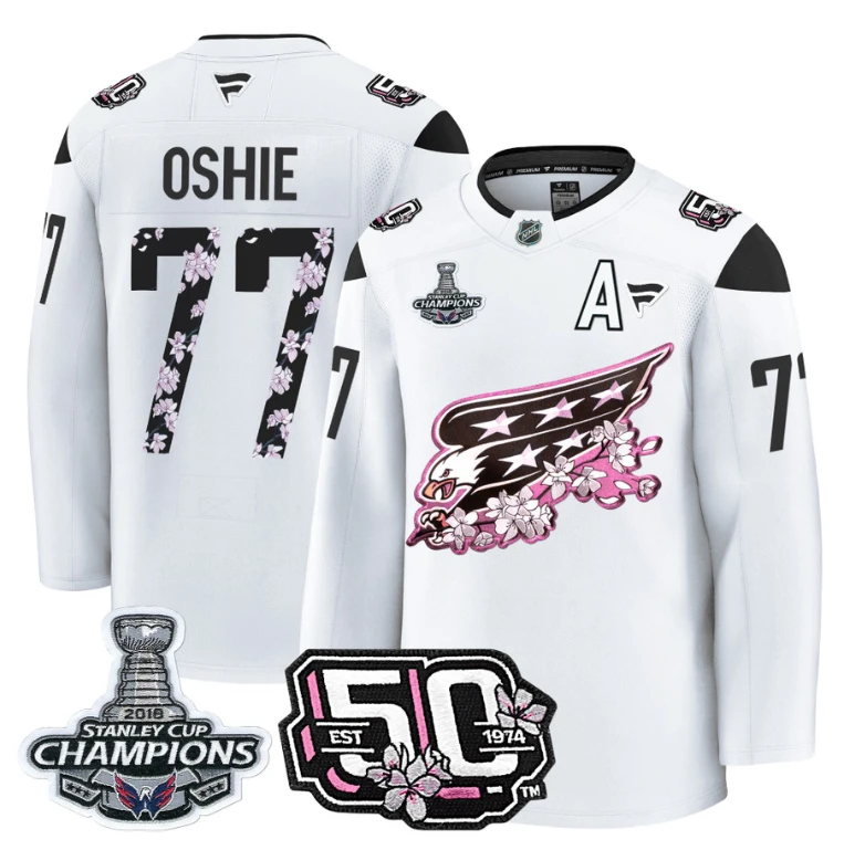 T.J. Oshie Jersey #77 Washington Capitals 50th 2018 Stanley Cup Champions Patch White by Hockey David