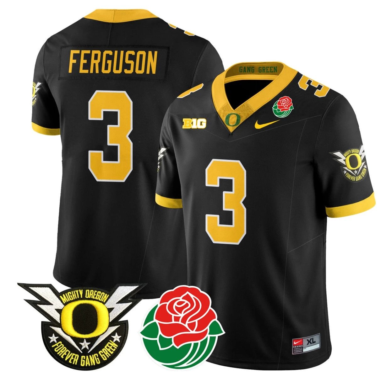 Terrance Ferguson Jersey #3 Oregon Ducks 2024 Mighty Rose Bowl Patch N2 Black by My Store