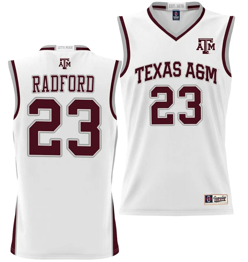 Tyrece Radford Jersey #23 Texas Aggies NIL College Basketball Jersey Lightweight White by My store basketball
