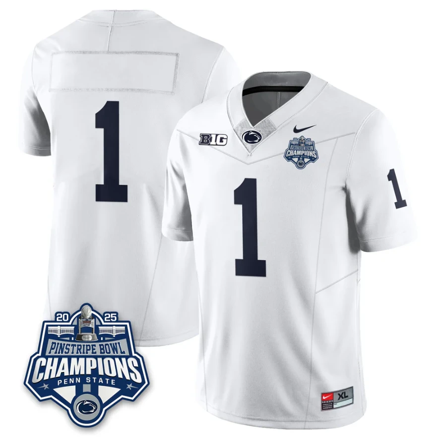 Team Jersey #1 Penn State 2025 Pinstripe Bowl Champions Patch Stitched by My Store NCAA Football Jerseys
