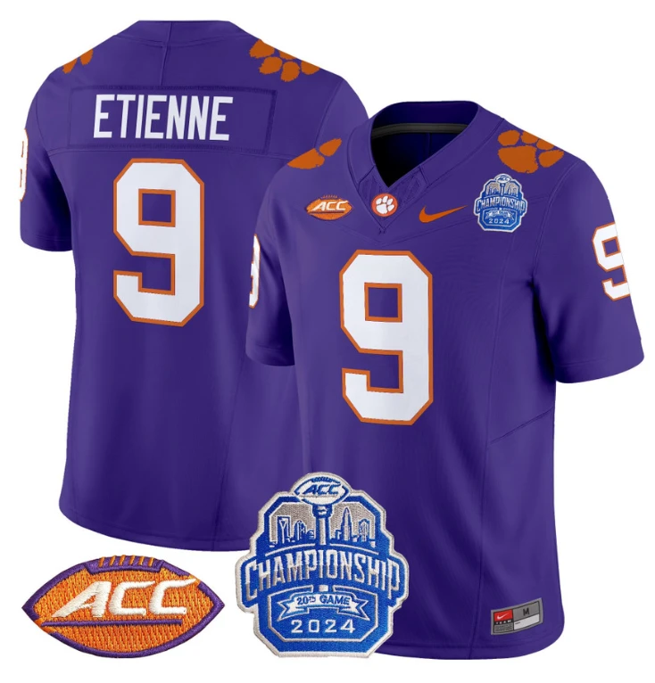 Travis Etienne Jersey #9 Clemson Tigers 2024 ACC Championship Patch Purple by My Store