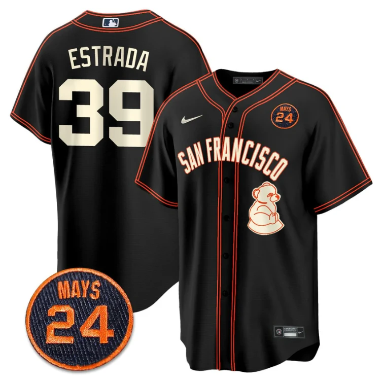 Thairo Estrada Jersey #39 San Francisco Giants #24 Willie Mays Patch 2024 Premier Black Limited by My Store