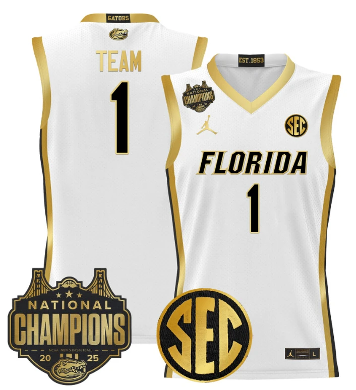 Team Jersey #1 Florida Gators 2025 National Champions Patch Stitched White Gold by My store basketball