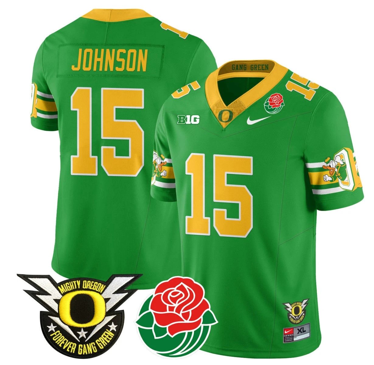 Tez Johnson Jersey #15 Oregon Ducks 2024 Rose Bowl Patch Football Green by My Store
