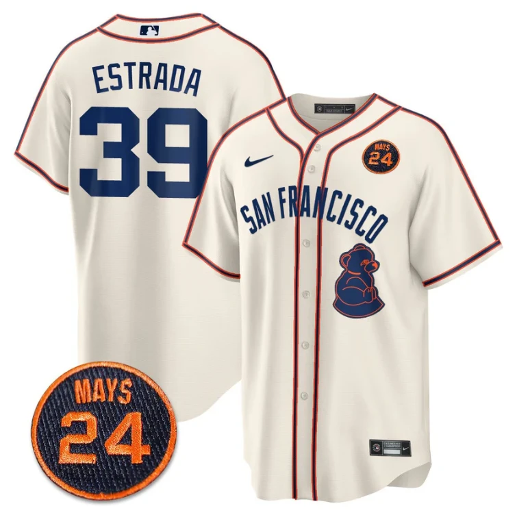 Thairo Estrada Jersey #39 San Francisco Giants #24 Willie Mays Patch 2024 Premier Cream by My Store