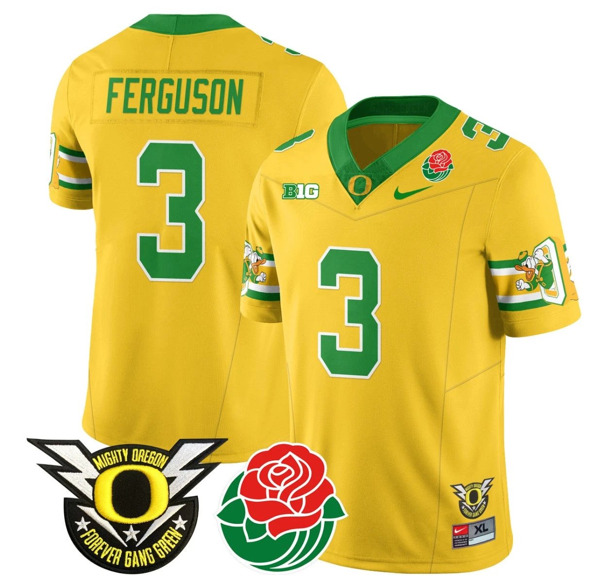 Terrance Ferguson Jersey #3 Oregon Ducks 2024 Rose Bowl Patch Football Yellow by My Store