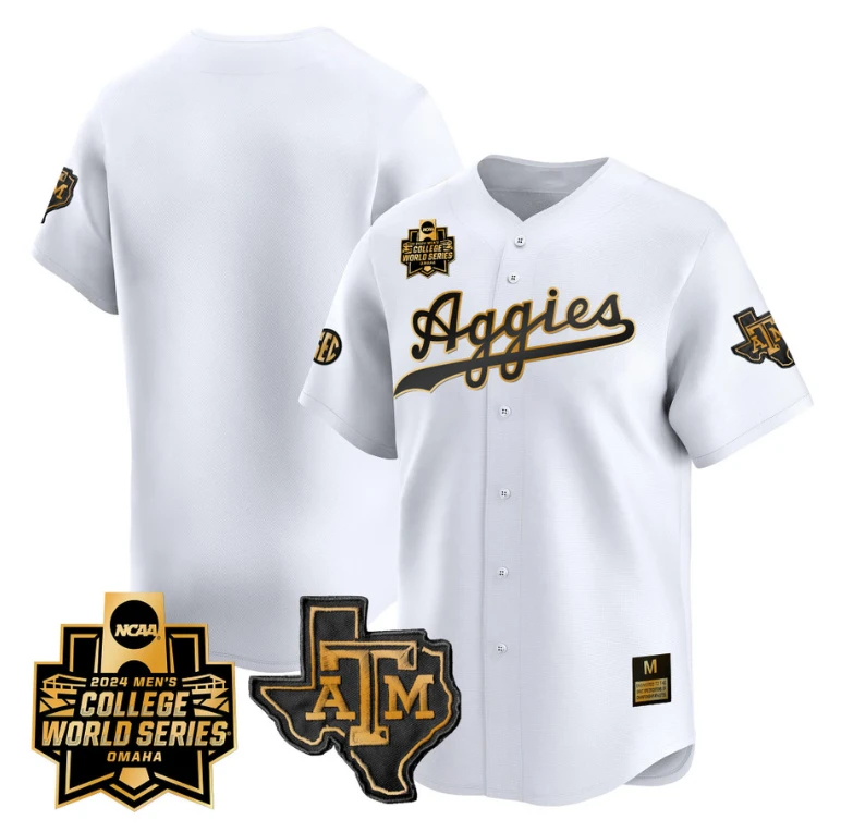 Texas AM Aggies Team Jersey 2024 College World Series Vapor Premier Limited NCAA Baseball Stitched Whtie Gold by My Store