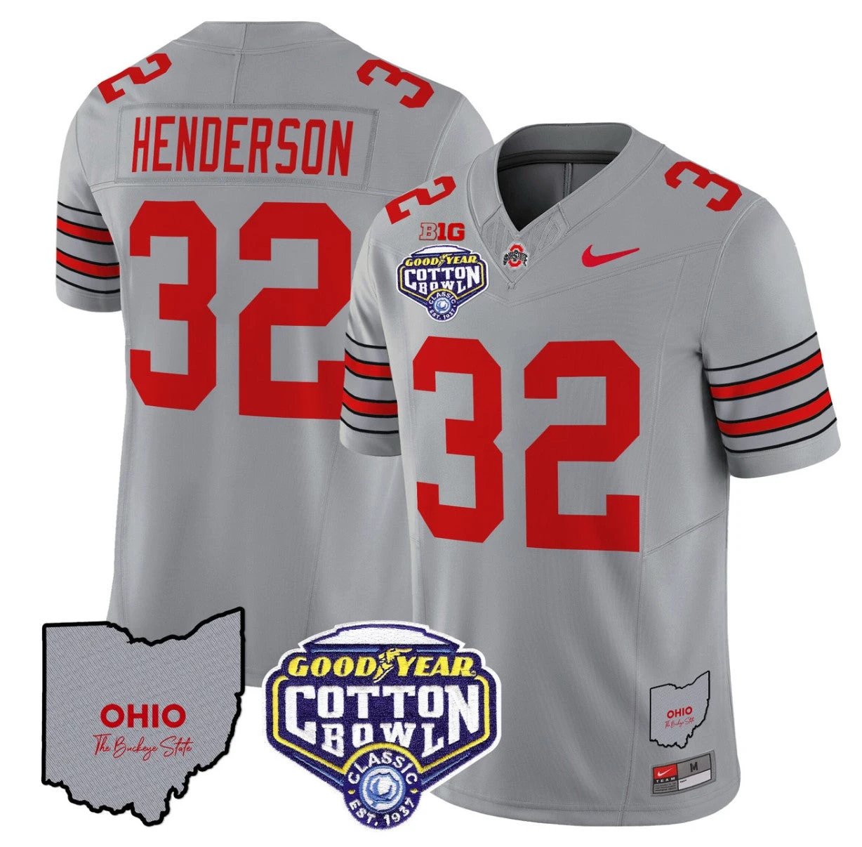 Treveyon Henderson Jersey #32 Ohio State Buckeyes Cotton Bowl Patch Gray by NCAA Football Jersey