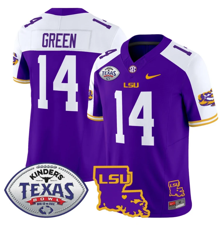 Trey'Dez Green Jersey #14 LSU Tigers 2024 Texas Bowl Football Purple Alternate by NCAA Football Jersey