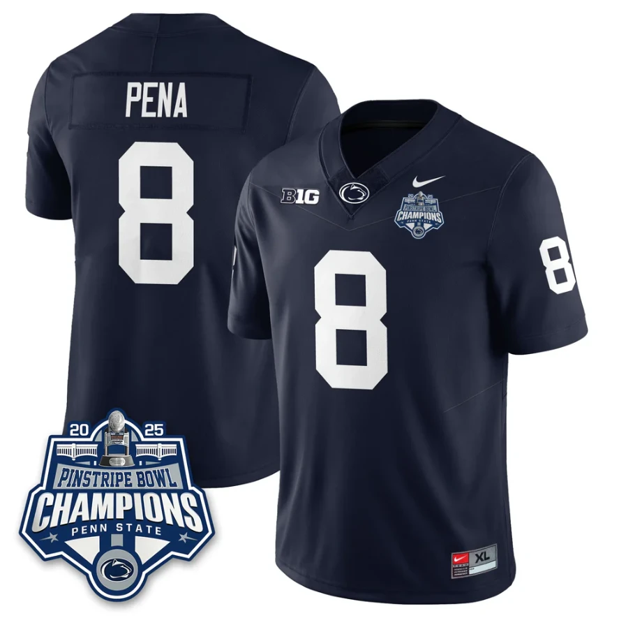Trebor Pena Jersey #8 Penn State 2025 Pinstripe Bowl Champions Stitched by My Store NCAA Football Jerseys