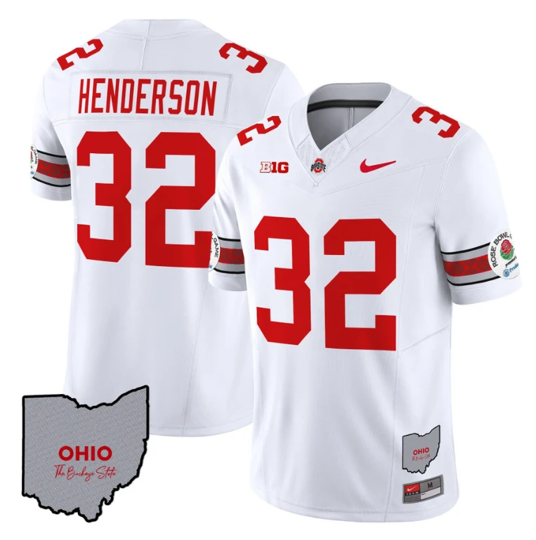 Treveyon Henderson Jersey #32 Ohio State Rose Bowl Football V3 White by NCAA Football Jersey