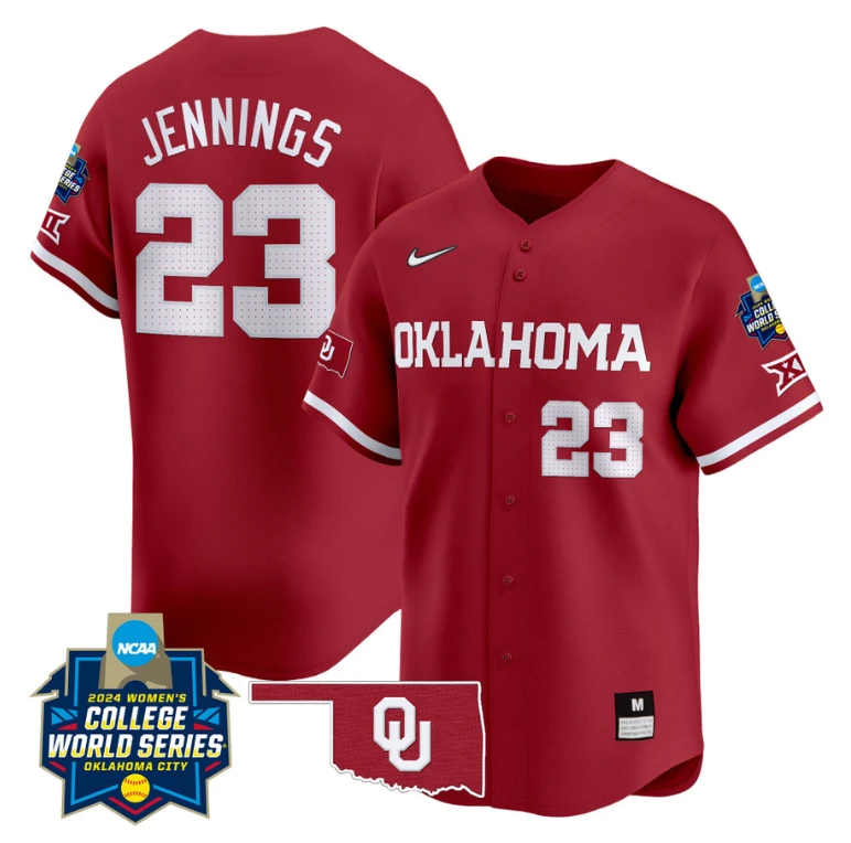 Tiare Jennings Jersey #23 Oklahoma Sooners 2024 College World Series Patch Vapor Premier Limited NCAA Baseball Stitched Crimson by My Store