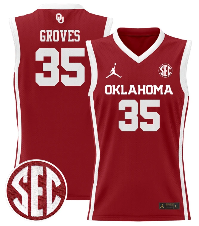 Tanner Groves Jersey #35 Oklahoma Sooners 2024 Lightweight Basketball Crimson by My store basketball