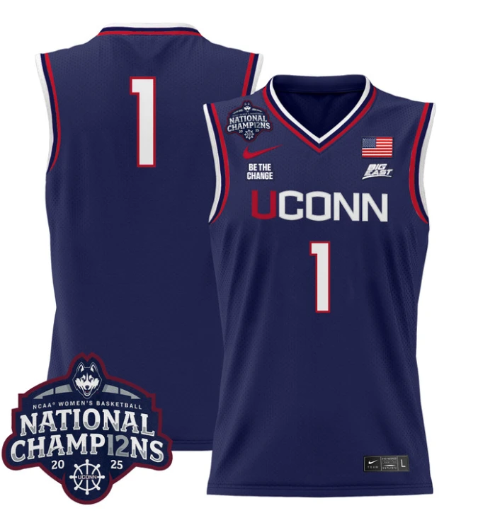 Team Jersey #1 UConn Huskies 2025 National Champions Patch Stitched Navy by My store basketball