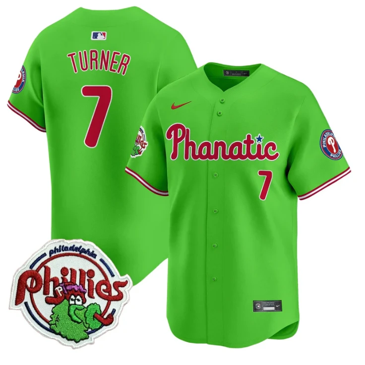 Trea Turner Jersey #7 Phillies Phanatic Patch Vapor Premier Limited Stitched Green by My Store