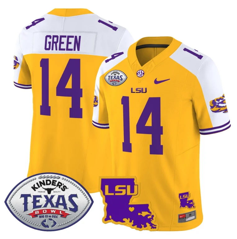 Trey'Dez Green Jersey #14 LSU Tigers 2024 Texas Bowl Football Gold Alternate by NCAA Football Jersey