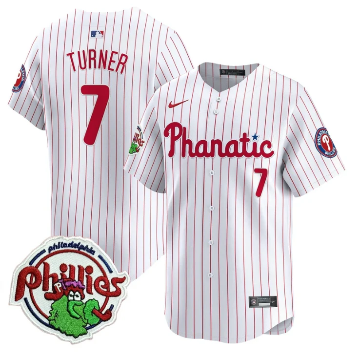 Trea Turner Jersey #7 Phillies Phanatic Patch Vapor Premier Limited Stitched White Pinstripe by My Store