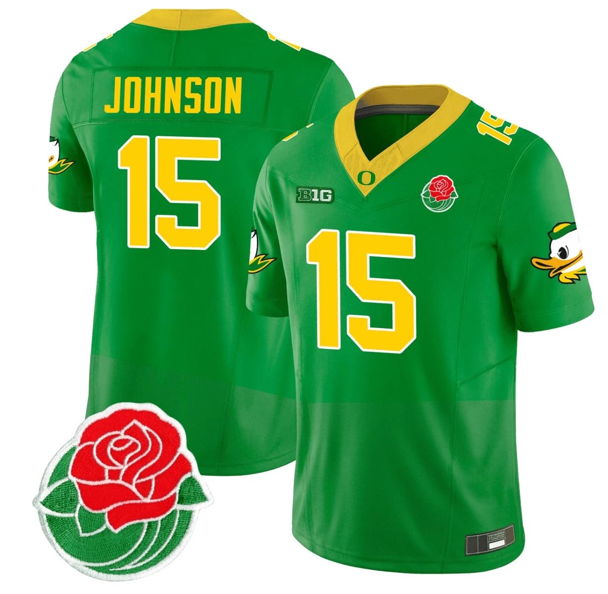 Tez Johnson Jersey #15 Oregon Ducks Rose Bowl Patch Vapor Football Green by My Store