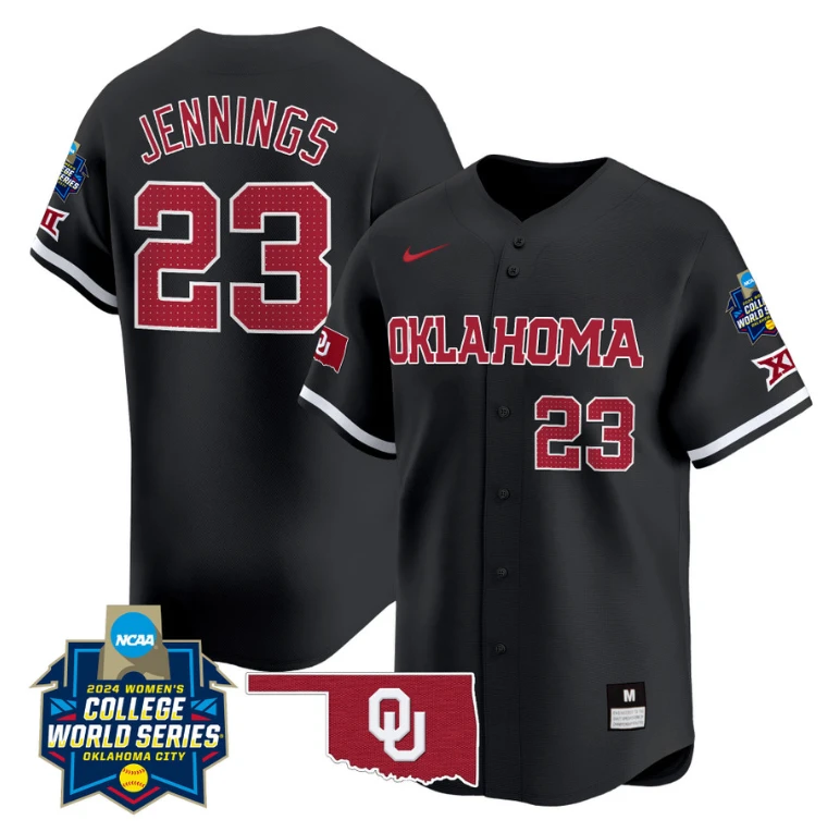Tiare Jennings Jersey #23 Oklahoma Sooners 2024 College World Series Patch Vapor Premier Limited NCAA Baseball Stitched Black by My Store