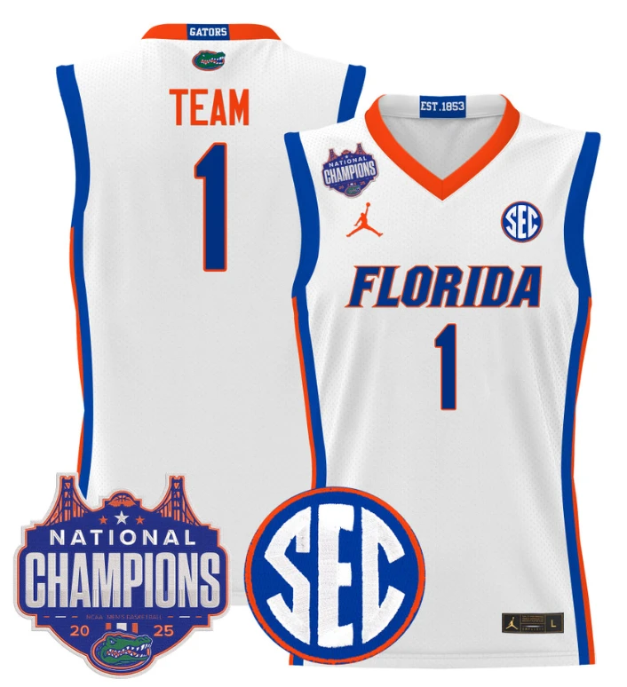 Team Jersey #1 Florida Gators 2025 National Champions Patch Stitched White by My store basketball