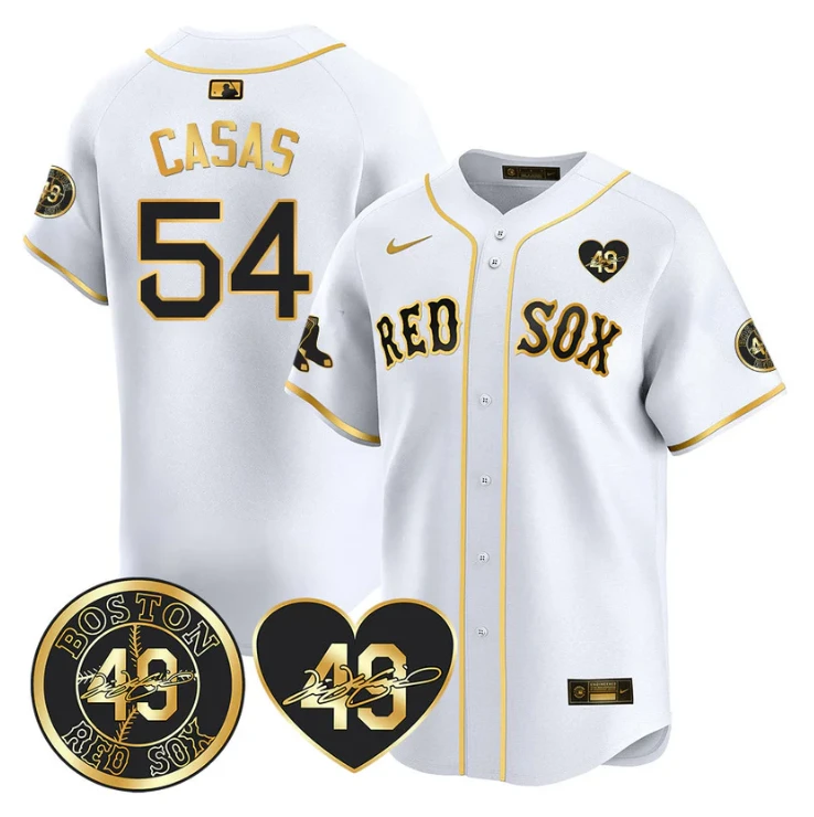 Triston Casas Jersey #54 Boston Red Sox Tim Wakefield Memorial Patch Stitched White Gold by My Store