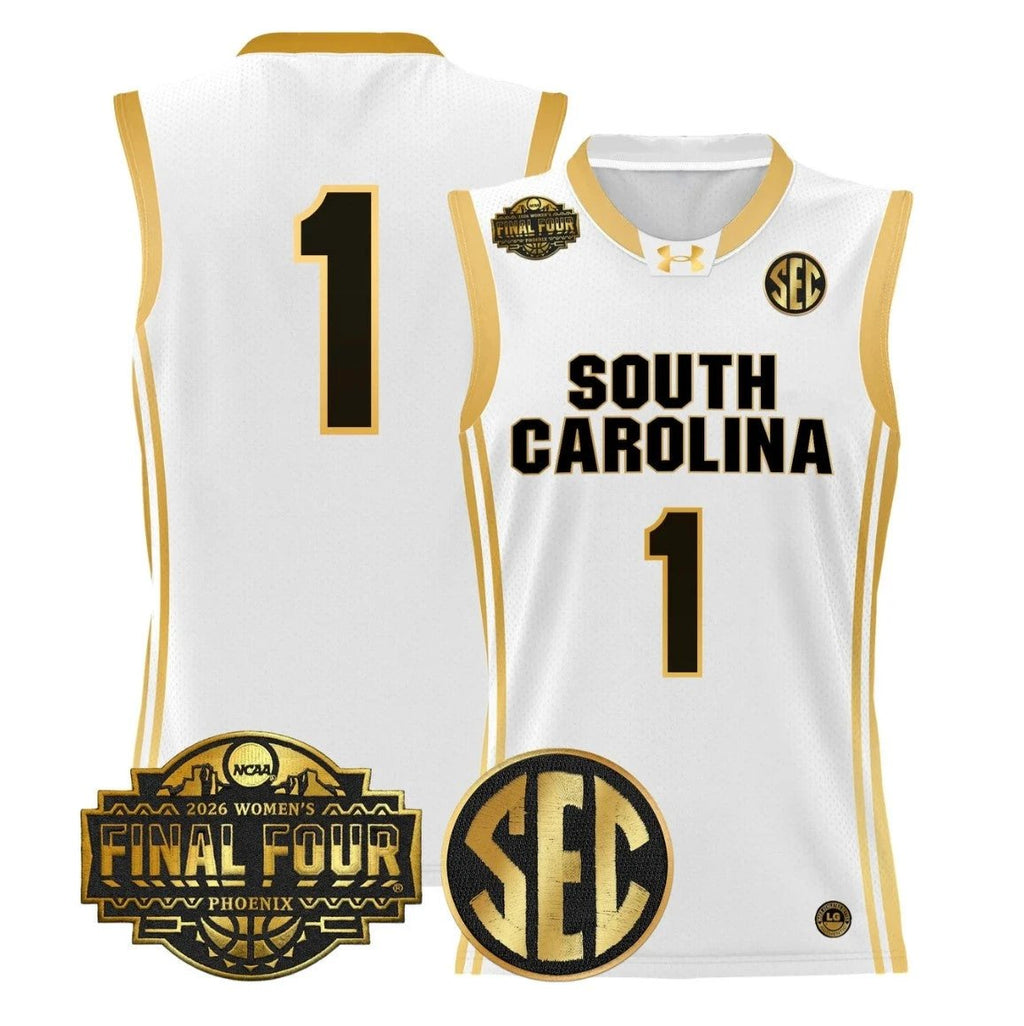 Team Jersey #1 South Carolina 2026 Final Four Basketball Stitched White Gold by My store basketball