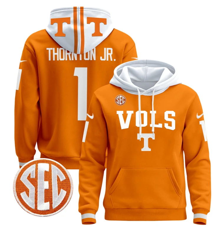 Thornton Jr Hoodie #1 Tennessee Vols 2024 Pullover V3 Stitched Black by Hoodie Pullover