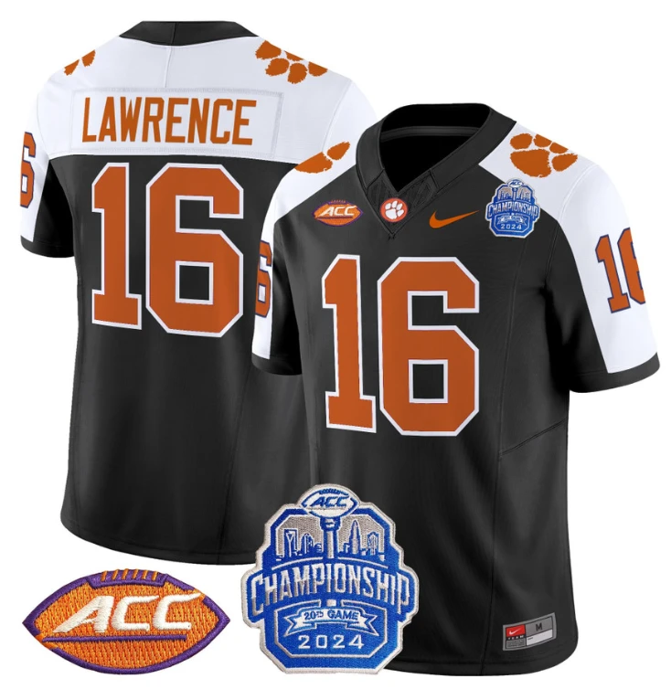Trevor Lawrence Jersey #16 Clemson Tigers 2024 ACC Championship Patch Black Alternate by My Store