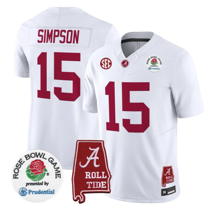 Ty Simpson Jersey #15 Alabama Crimson Tide 2026 Rose Bowl Patch Stitched by My Store NCAA Football Jerseys