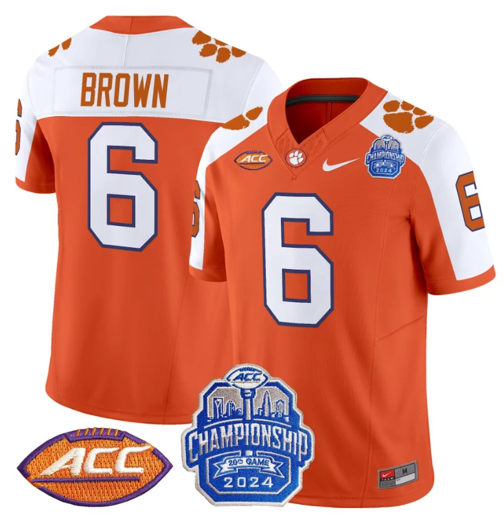 Tyler Brown Jersey #6 Clemson Tigers 2024 ACC Championship Patch Orange Alternate by My Store