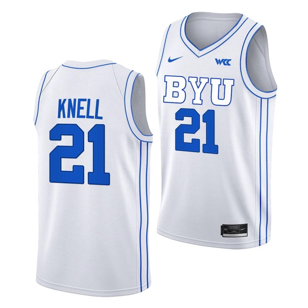 Trevin Knell Jersey BYU Cougars College Basketball White #21 by My store basketball