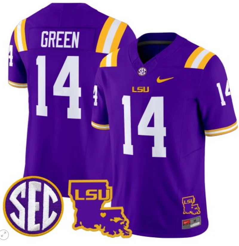 Trey'Dez Green Jersey #14 LSU Tigers 2024 Louisiana Patch Vapor Limited College Football Stitched Purple by My Store