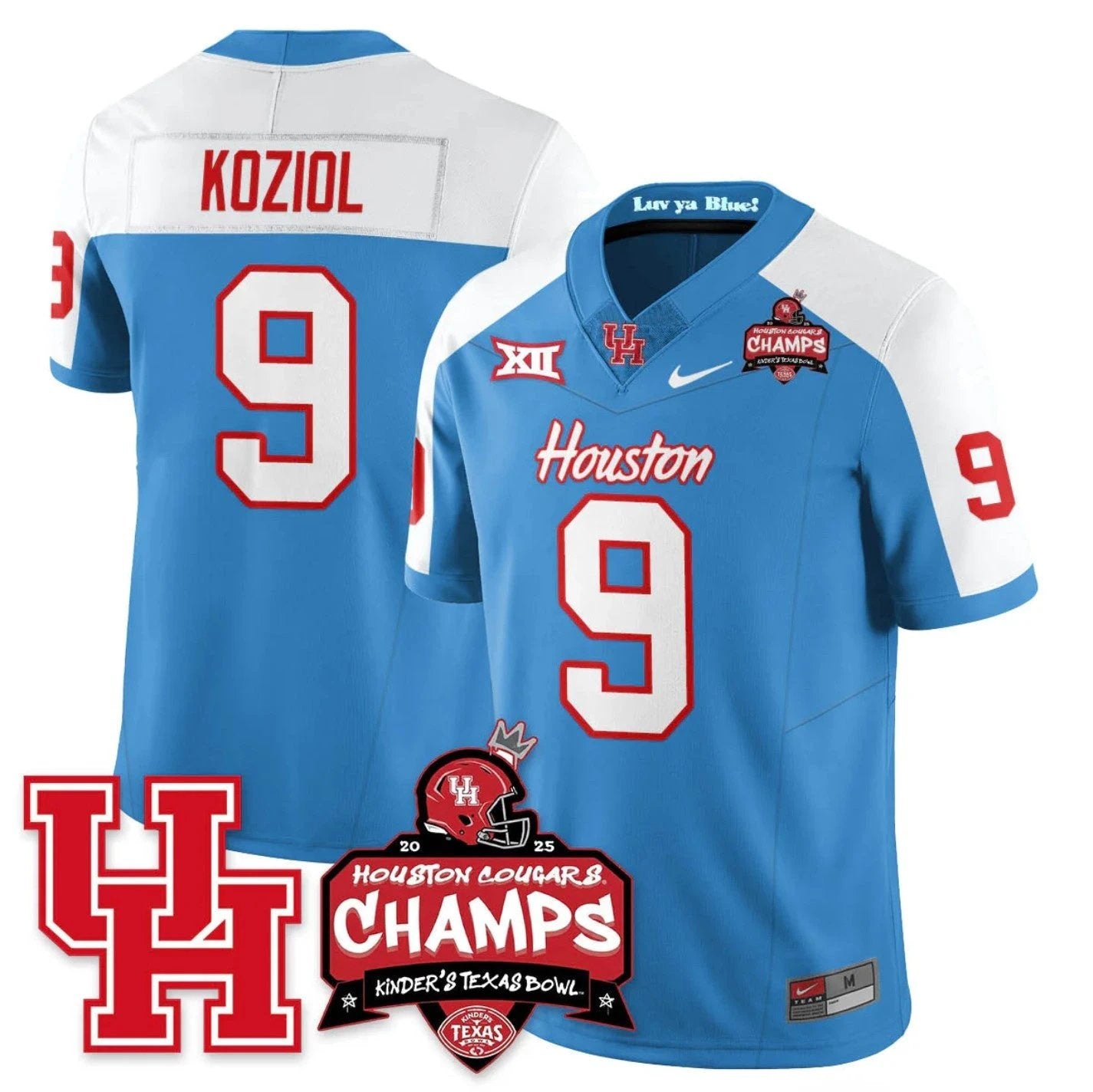 Tanner Koziol Jersey #9 Houston Cougar 2025 Texas Bowl Champions Blue Alternate by NCAA Football Jersey