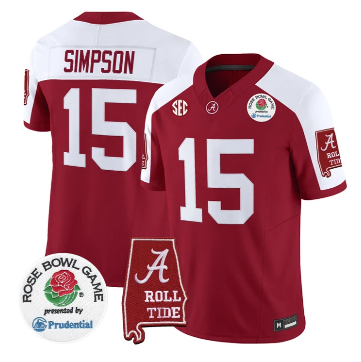 Ty Simpson Jersey #15 Alabama Crimson Tide 2026 Rose Bowl Patch Stitched by My Store NCAA Football Jerseys