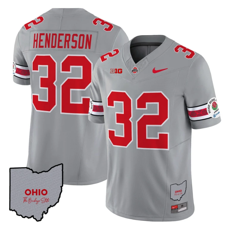 Treveyon Henderson Jersey #32 Ohio State Rose Bowl Football V3 Gray by NCAA Football Jersey