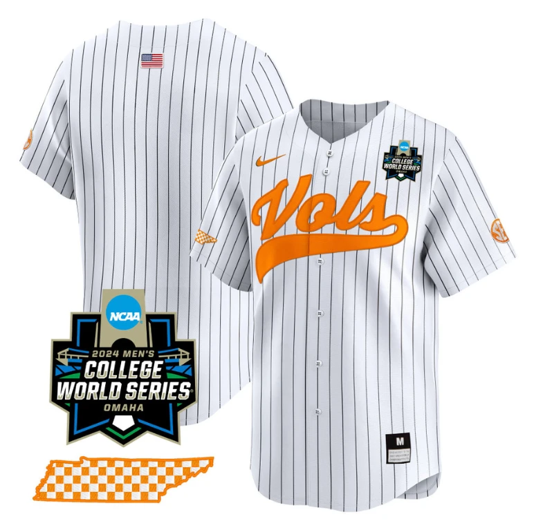 Tennessee Volunteers Team Jersey 2024 College World Series Vapor Premier Limited NCAA Baseball Stitched Pinstripe by My Store