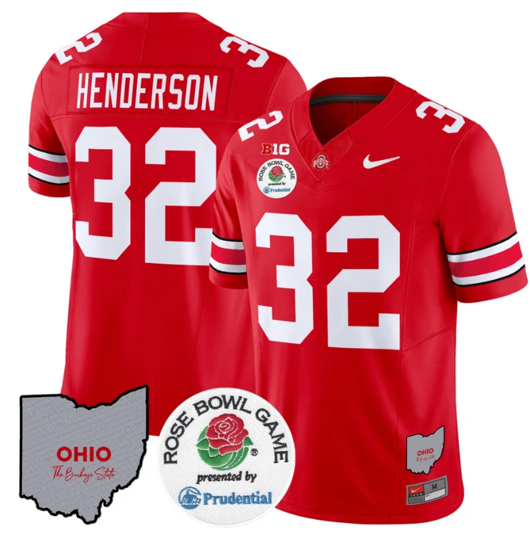 TreVeyon Henderson Jersey #32 Ohio State Buckeyes Rose Bowl Vapor V2 Red by NCAA Football Jersey