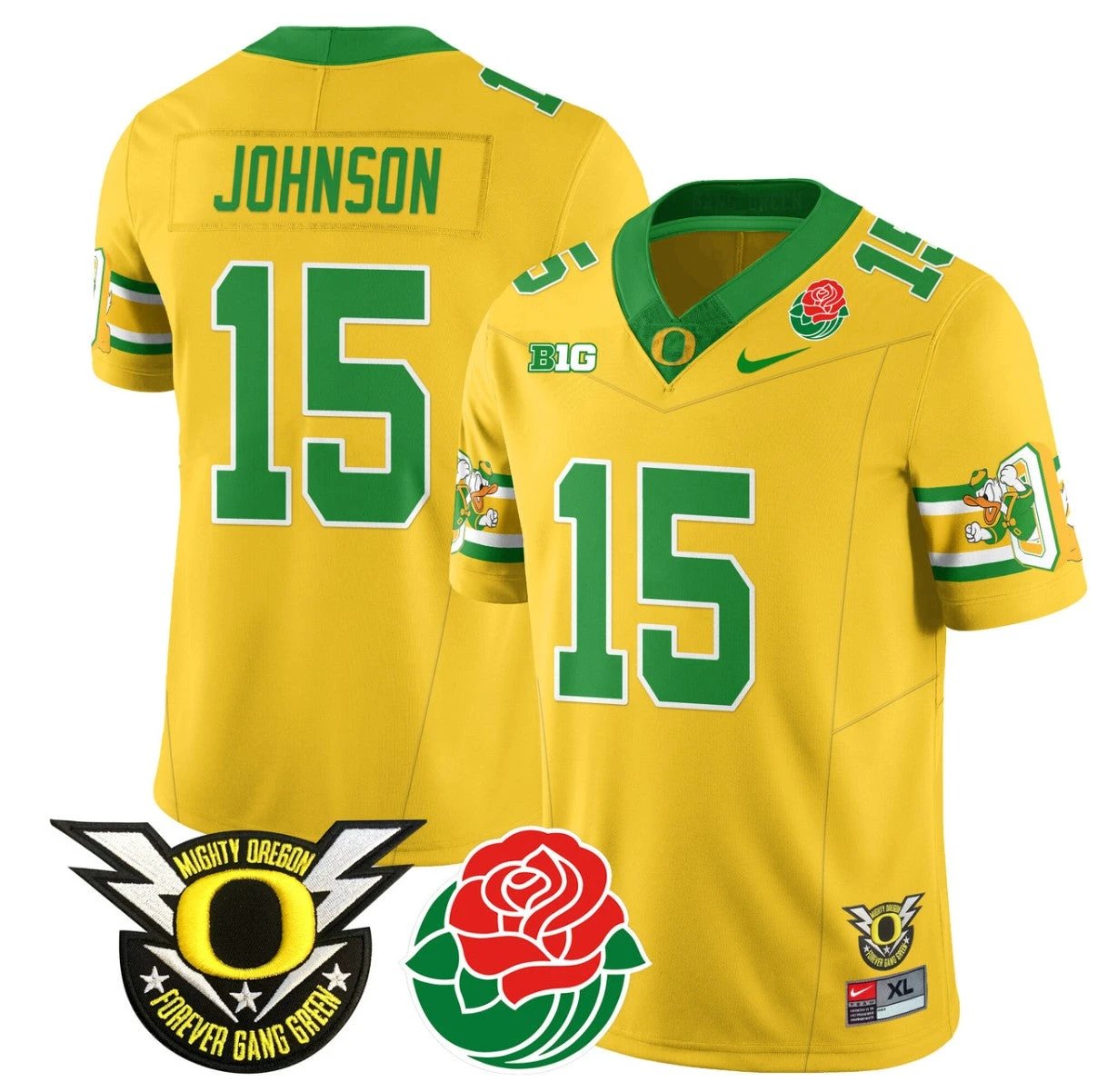 Tez Johnson Jersey #15 Oregon Ducks 2024 Rose Bowl Patch Football Yellow by My Store