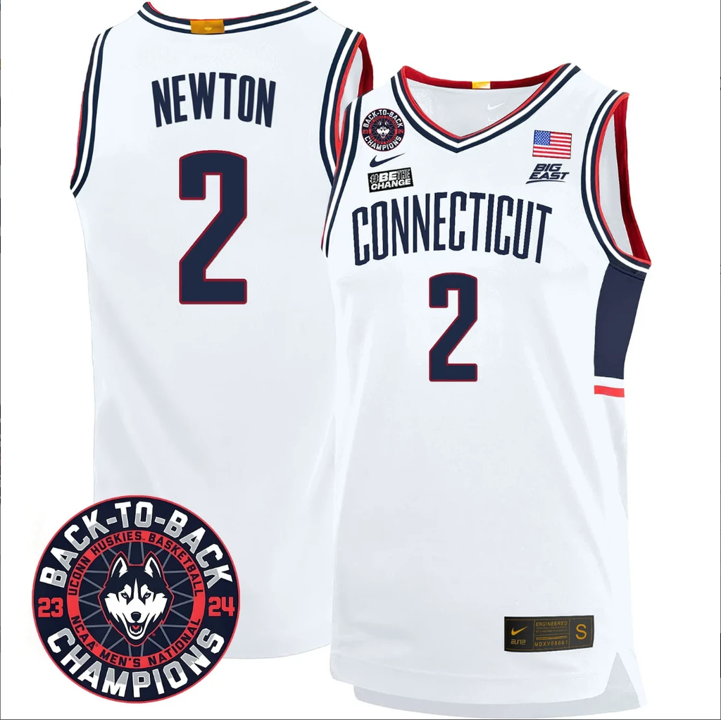 Tristen Newton Jersey #2 UConn Huskies Basketball 2024 Back To Back Champions Patch White by My store basketball