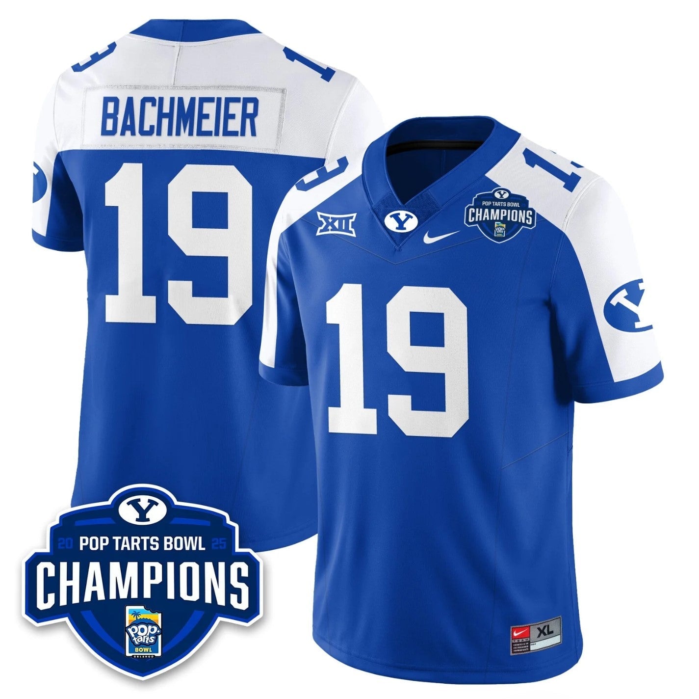 Tiger Bachmeier Jersey #19 BYU Cougars 2025 Pop-Tarts Bowl Champions Royal Alternate by NCAA Football Jersey