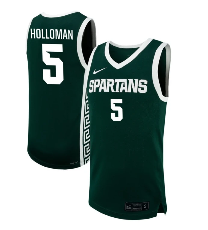 Tre Holloman Jersey #5 Michigan State Spartans NIL Basketball Green by My store basketball